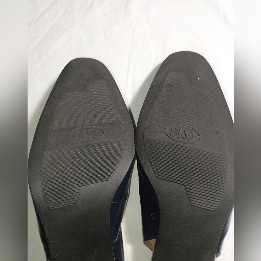 Vintage SRO Navy Blue Sling Back Heels Size 9N Leather Pocono - Picture 10 of 13